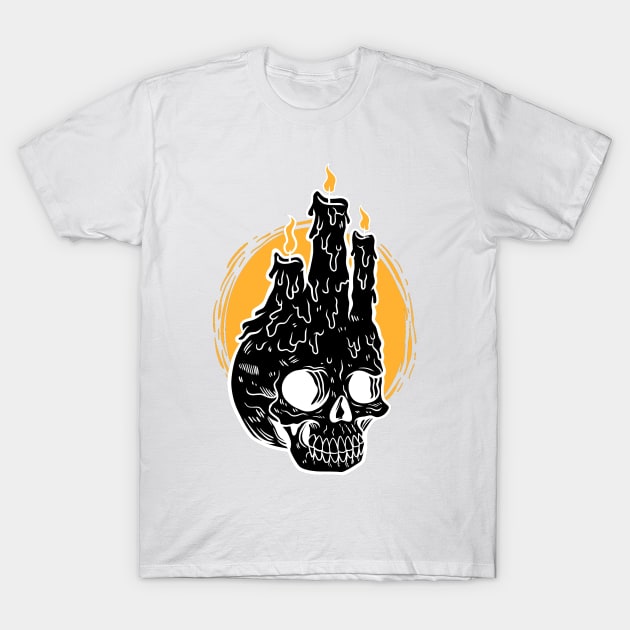 Moon ,Black Skull and Black Candle T-Shirt by Merilinwitch